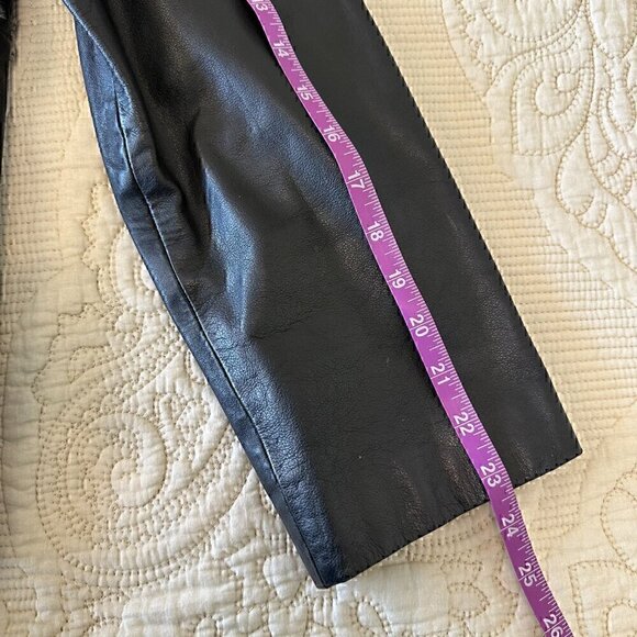 100% LEATHER gorgeous classic vintage 90s gold button blazer stretch women M - Picture 12 of 14